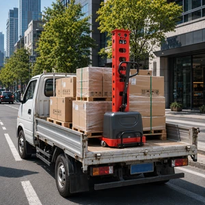Heavy Duty 1500kg 1.6m Lift Self Loading Pallet Stacker Mobile Walkie Lift Truck For Logistics Delivery 4 Steps Lift Design