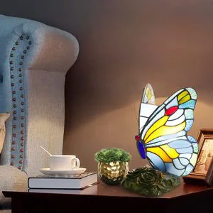 Butterfly Lamp Handmade Bedside Stained Glass Desk Lamp Colorful Small Night Light Reading Lamp for Living Room Bedroom