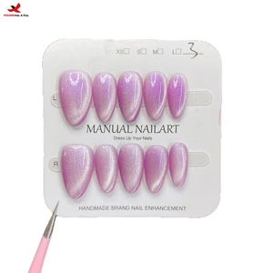 Multi-color Square Stiletto Design Butterfly Cats Eye Short Almond Acrylic Finger Nails 10Pcs Pre-designed Reusable False Full