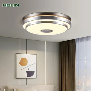 Bluetooth Speaker Three-color Light Modern Lamps Bedroom Music Lights Remote Control Acrylic Round Shape Led Ceiling