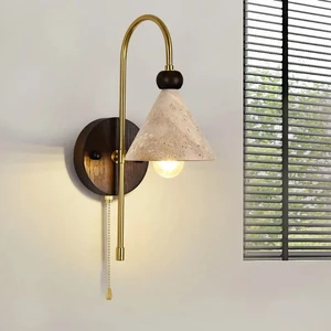 Nordic Rustic Indoor Living Room Clothing Store Decorative Light Wooden Marble Hanging Triangle Wall Lamp