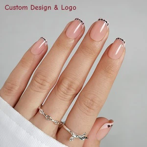Factory Prices Short Square French False Fake Nails Wholesale Soft Gel Leopard Print Bulk Reusable Manicure Press On Nails Kit
