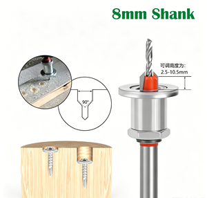 Premium Adjustable Countersink Drill Bit 8mm Shank Tungsten Steel 4-Flute Upcut O Flute Solid Anti-Rust Oil Woodworking Milling