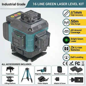 4D 16 Lines Green Laser Level 360 Self Leveling With 2 Batteries High Precision Outdoor Cross Line Rotary Leveler Nivel Laser