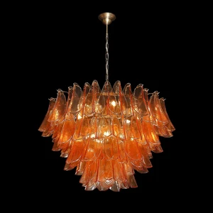 Modernist Smoked Apricot Murano Glass & Oil Rubbed Bronze Feather Chandelier