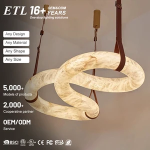 Custom Belt Alabaster Living Room Villa Hotel Lobby Spanish Marble Stone LED Chandelier Pendant Light