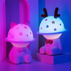 Modern LED USB Night Warm White Silicone Atmosphere Lamp Cute Planet Shape Bedside DIY Gift Kids Bedroom 5V Battery Dimmable FCC