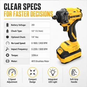 320N 20V Multi-function Lithium Electric Brushless Three Speed Impact Wrench for Car Repair