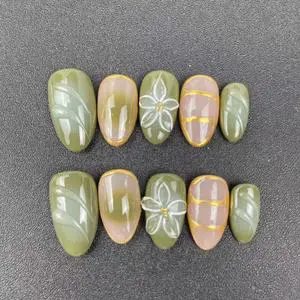 Handmade Press-on Nails Factory Wholesale High Quality Reusable Almond Shape Carved Design Style