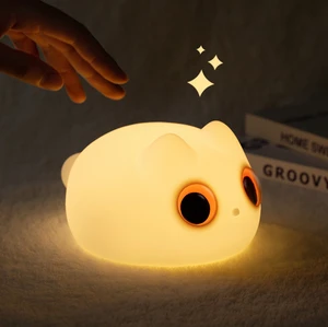 Cartoon Cute Simple PatCat Night Light Soft Silicone USB Rechargeable Baby Nursing kids bedroom sleep lamp with timer