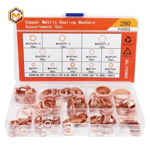 280pcs Copper Washers Copper Sealing Washer Assorted Solid Copper Crush Washers Seal Flat Ring Set With Case