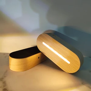 Rechargeable Wooden LED Night Light Charging Wood Lamp Base for Home Decor