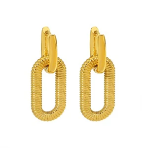 Tarnish Free Waterproof 14K Gold Plated PVD Stainless Steel Dangle Pendant Huggie Hoop Earrings for Women