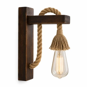 Industrial Pine Wood Hemp Rope Wall Sconce Vietnam Handmade Wholesale Cafe Hotel Bar