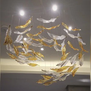 Firelux Customized Modern Art Style Villa Indoor Feather Shaped Branch and Leaf Chandelier