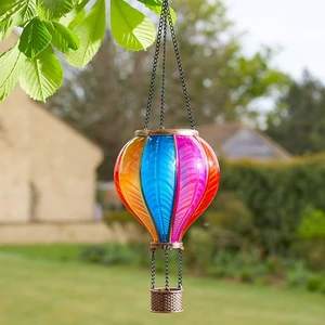 Qinyang Solar Flickering Flame Light Iron Glass Decorative Hot air Balloon Solar Lantern for Lawn Pathway Stake Yard