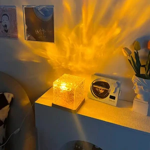Aurora Northern Lights Ocean Wave Projector Night Gemly Water Ripple Cube Light Rotating Flame Wave Colorful Table Night Lamp