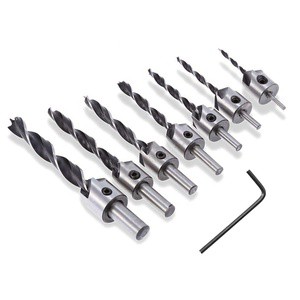 7Pcs HSS Flute Woodworking Tools Wood Drill Bits Countersink Drill Bit Set