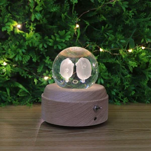 Hot Sale 3D Mood Lamp Crystal Ball Night Light USB Rechargeable Wooden Led Table Lamp With Music Box