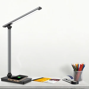 Modern Simple Square Aluminum LED Reading Table Lamp Touch Control DC Powered Eye-Caring USB Charging Port Dimmable Reading Room