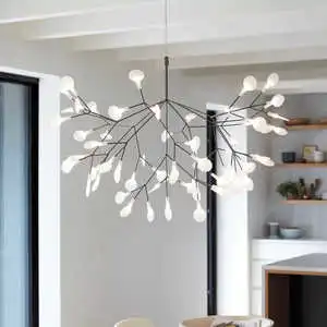 Zeal Lighting Designer Minimalist Nordic Pendant Lights Suspension Tree Branch Firefly Foyer Chandelier