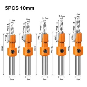 Yingba Hot Sale 8mm HSS Countersink Woodworking Router Bit Set Counterbore Drills with Screw Extractor Milling Cutter