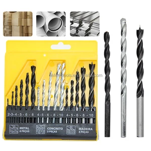 16Pcs Mixed Drill Bit Set HSS Twist Brad Point Wood & Masonry Drill Bits Straight Shank Multipurpose Power Tool Accessories