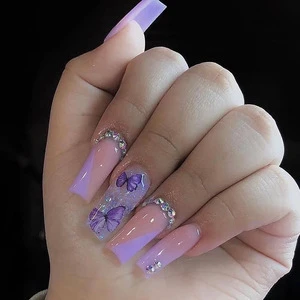 Wholesale French Ballerina Diamond Nail Suppliers Artificial Fingernails Art Long Coffin Nails Press on