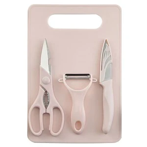 Four-Piece 3cr13 Chef Knife Set for Fruit Food Preparation Includes Melon Planer Cutting Board Apple Peeler Gift Supplement