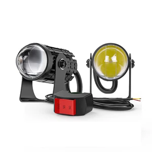 Universal Motorcycle LED Mini Driving Headlight Projector Lens Dual Color Scooter Spotlight Auxiliary Lamp Fog Light for Bikes