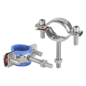 304 Stainless Steel Pipe Clamp with Threaded Rod Bracket Pipe Holder Mounting Support for Water Tube Fixing Double Pipe Clamps