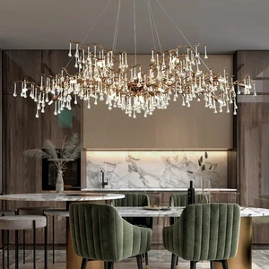 Teardrop Branch Crystal Chandeliers for Dining Room Kitchen Living Vintage Bronze Brass Long Tree Hanging Chandelier