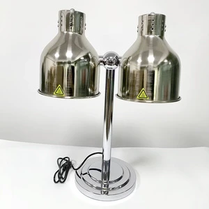 Commercial Kitchen Food Warmer Lamp Stainless Steel Standing Food Heating Lamp Double-Head Pizza Barbecue Lamp for Hotels