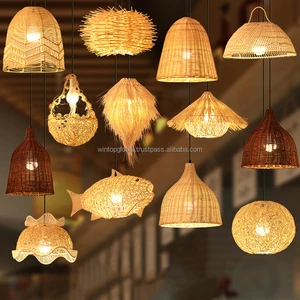 Handmade Modern Industrial Chinese European Japanese Minimalist Outdoor Rattan Ceiling Chandelier Bamboo Pendant LED Light Lamp