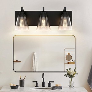 3-Light Bathroom Light Fixtures Black Modern Vanity Lights With Clear Glass Shade Bathroom Wall Lamp Mirror Kitchen Living Room