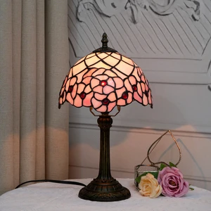 Modern Sakura Style Stained Glass Table Lamp 8 Inches Cherry Blossom Desk Reading Light Decor Bedroom Living Room Home Office
