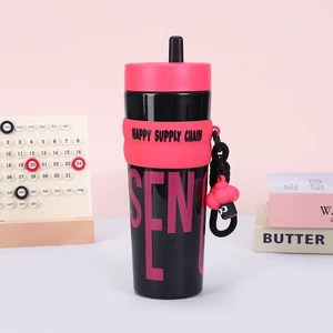 PC Material Large Capacity High Temperature Resistant Suction Cup with Straw Printed Logo Portable for Women Office Home Use