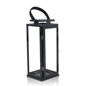 Nordic Black Decorative Large LED Candle Metal Lantern With Leather Handle