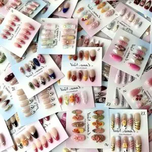Handmade Wear Nail Detachable Foreign Trade New Nail Tip Nail Shop Mid-Length Almond Nail Gradient Cat Eye Wholesale