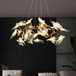 Modern Light Luxury Branch Chandelier for Living/Dining Rooms High Sense Creative Bird Shape LED Lamps Dimmable Universal