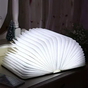 Hot Sale Custom Logo White Wooden Folding LED Book Lamp Small Night Reading Light USB Battery Business Gift Bedroom Accessory