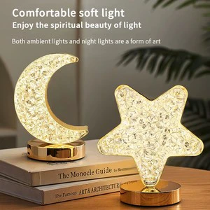 Modern Plastic Bedroom Crystal Touch Dimming Night Light Girls Room Home Decor USB Bedside LED Ambient Table 3d Moon Lamp