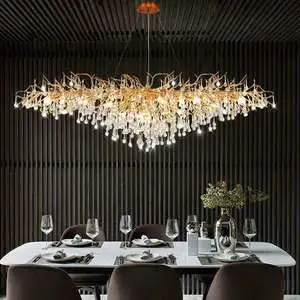Modern Living Room Decoration Bedroom Shine Firework Crystal Chandelier Bedroom Light Luxury Branch Water Drop Lamp Golden