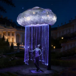 RGB Fiber Optic Mushroom Light with Cloud Water Curtain Induction Effect Outdoor Waterproof for Magic Garden Decor Lighting