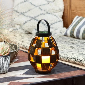 Outdoor Hanging New Design Home Decorative Lamp Solar Candle Holder LED Metal Frame Plastic Woven Rattan Lantern