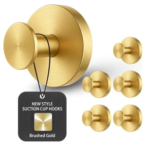 Gold Luxury Modern Nordic Stainless Steel Suction Cup Hook Heavy Duty Adhesive Coat Hat Bathrobe Bathroom Home Storage Wall Hook