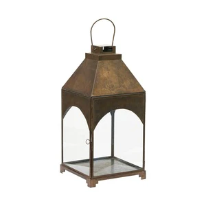 Customised Antique Arch Hurricane Lantern Set Low Price Handmade Rustic Metal Glass LED Flameless Eco-Friendly Home Decoration