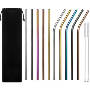 Wholesale Eco-Friendly Food Grade Colorful Customized Color Portable Reusable Stainless Steel Straws Set CE Certified
