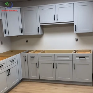 Luxury Solid Wood Kitchen Cabinets Complete Sets RTA USA Standard Size Lacquer Painted Gray Kitchen Cabinets