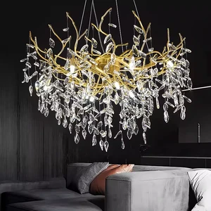 Modern Luxury Branch-Shaped K9 Crystal Chandelier with Gold Aluminum Body Pendant Light Decoration for Hotel Lobby Wedding Hall